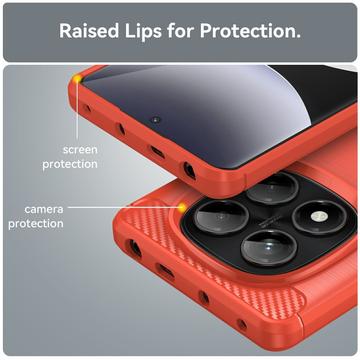Xiaomi Redmi Note 14 Pro 4G Børstet TPU Cover - Karbonfiber - Rød