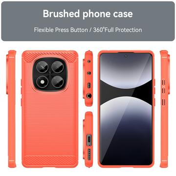 Xiaomi Redmi Note 14 Pro 4G Børstet TPU Cover - Karbonfiber - Rød