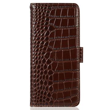 Xiaomi Redmi Note 14 Pro 5G/Poco X7 Crocodile Series Læderpung med RFID - Brun