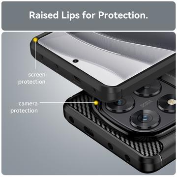 Xiaomi Redmi Note 14 Pro 5G/Poco X7 Børstet TPU Cover - Karbonfiber - Sort
