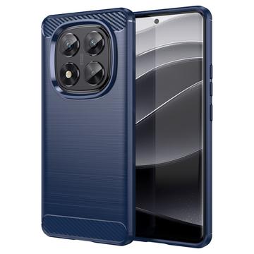 Xiaomi Redmi Note 14 Pro 5G/Poco X7 Børstet TPU Cover - Karbonfiber - Blå