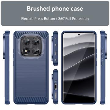 Xiaomi Redmi Note 14 Pro 5G/Poco X7 Børstet TPU Cover - Karbonfiber - Blå