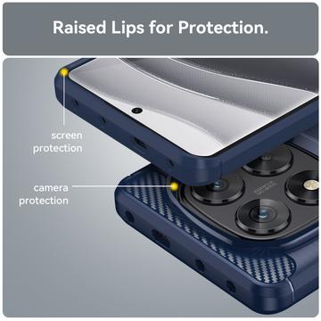 Xiaomi Redmi Note 14 Pro 5G/Poco X7 Børstet TPU Cover - Karbonfiber - Blå