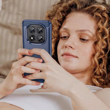 Xiaomi Redmi Note 14 Pro 5G/Poco X7 Børstet TPU Cover - Karbonfiber - Blå