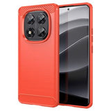 Xiaomi Redmi Note 14 Pro 5G/Poco X7 Børstet TPU Cover - Karbonfiber - Rød