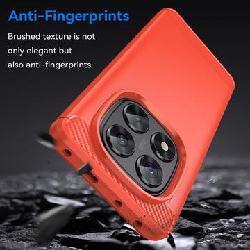 Xiaomi Redmi Note 14 Pro 5G/Poco X7 Børstet TPU Cover - Karbonfiber - Rød