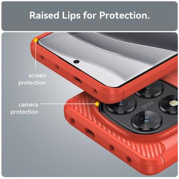 Xiaomi Redmi Note 14 Pro 5G/Poco X7 Børstet TPU Cover - Karbonfiber - Rød