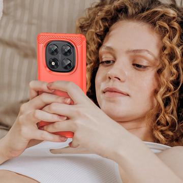 Xiaomi Redmi Note 14 Pro 5G/Poco X7 Børstet TPU Cover - Karbonfiber - Rød