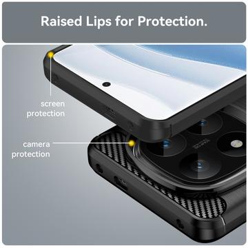 Xiaomi Redmi Note 14 Pro+ 5G Børstet TPU Cover - Karbonfiber - Sort