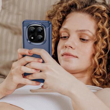 Xiaomi Redmi Note 14 Pro+ 5G Børstet TPU Cover - Karbonfiber - Blå