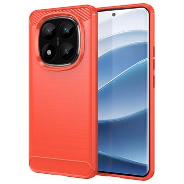 Xiaomi Redmi Note 14 Pro+ 5G Børstet TPU Cover - Karbonfiber - Rød