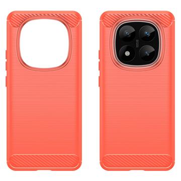 Xiaomi Redmi Note 14 Pro+ 5G Børstet TPU Cover - Karbonfiber - Rød