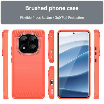 Xiaomi Redmi Note 14 Pro+ 5G Børstet TPU Cover - Karbonfiber - Rød