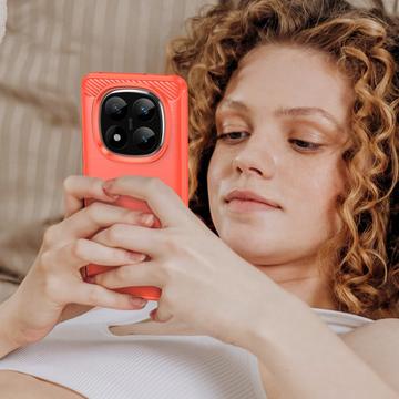 Xiaomi Redmi Note 14 Pro+ 5G Børstet TPU Cover - Karbonfiber - Rød