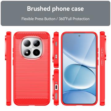 Xiaomi Redmi Note 15 Pro 5G Børstet TPU Cover - Karbonfiber - rød