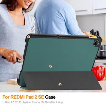Xiaomi Redmi Pad 2 9.7 Tri-Fold Series Smart Folio-etui - Sortgrøn