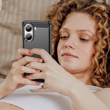 Xiaomi Redmi Turbo 4/Poco X7 Pro Børstet TPU Cover - Karbonfiber - Sort