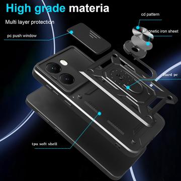 Xiaomi Redmi Turbo 4/Poco X7 Pro Roterende Ring Hybrid Cover med Kameraskjold - Sort
