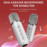 YS307 Home Karaoke Bluetooth-højttaler RGB-lyshøjttaler med 2 mikrofoner - sølv