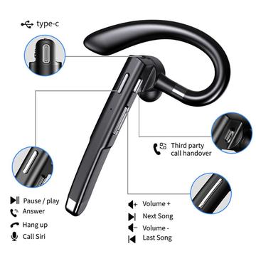 YYK-520 2nd Wireless Bluetooth 5.0 Single Ear Headset Car Earhook Business Earphone med opladningsetui