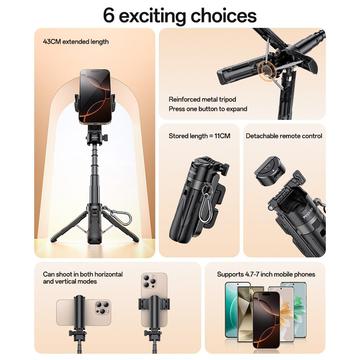 Yesido SF29 Mini Bluetooth Selfie Stick / Tripod med fjernbetjening - Sort