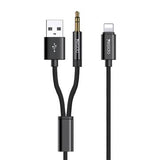 Yesido YAU18 2-i-1 Lightning AUX- og opladningskabel - 1.2m