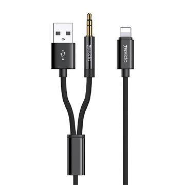 Yesido YAU18 2-i-1 Lightning AUX- og opladningskabel - 1.2m