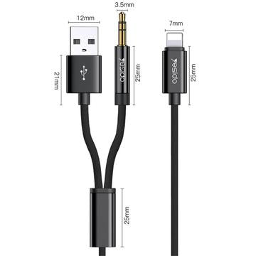 Yesido YAU18 2-i-1 Lightning AUX- og opladningskabel - 1.2m