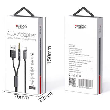 Yesido YAU18 2-i-1 Lightning AUX- og opladningskabel - 1.2m