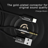 Yesido YAU18 2-i-1 Lightning AUX- og opladningskabel - 1.2m