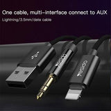Yesido YAU18 2-i-1 Lightning AUX- og opladningskabel - 1.2m