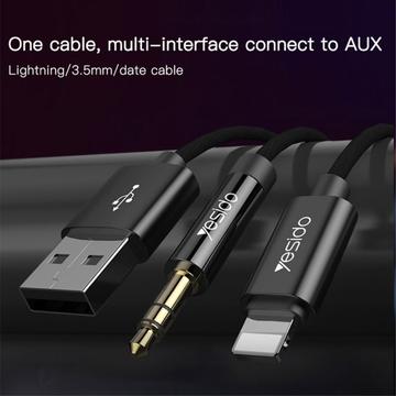 Yesido YAU18 2-i-1 Lightning AUX- og opladningskabel - 1.2m