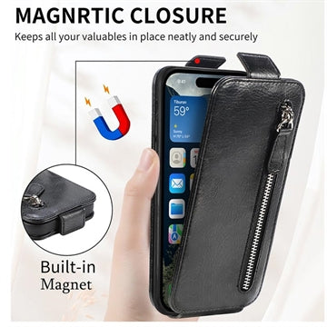 iPhone 16 Plus Lynlåslomme Vertikal Flip Cover - Sort