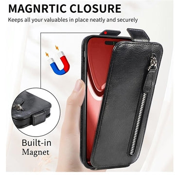 iPhone 16 Pro Lynlåslomme Vertikal Flip Cover - Sort