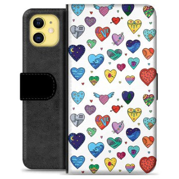 iPhone 11 Premium Flip Cover med Pung - Hjerter