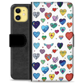 iPhone 11 Premium Flip Cover med Pung - Hjerter