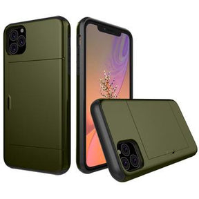iPhone 11 Pro Hybrid Cover med Glidende Kortslot - Army Grøn