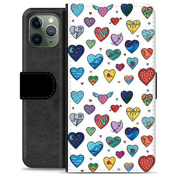 iPhone 11 Pro Premium Flip Cover med Pung - Hjerter