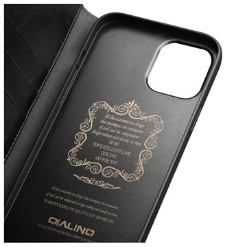 Qialino Classic iPhone 12/12 Pro Læderpung - Sort