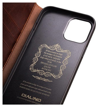 Qialino Classic iPhone 12/12 Pro Læderpung - Brun