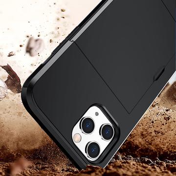 iPhone 12/12 Pro Hybrid Cover med Glidende Kortslot - Sort