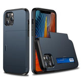 iPhone 12/12 Pro Hybrid Cover med Glidende Kortslot - Mørkeblå