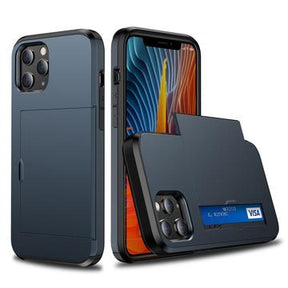 iPhone 12/12 Pro Hybrid Cover med Glidende Kortslot - Mørkeblå