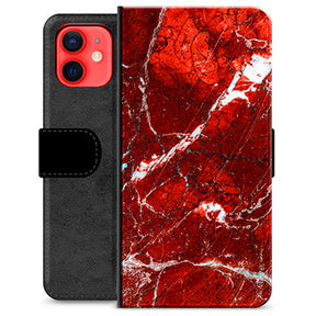 iPhone 12 mini Premium Flip Cover med Pung - Rød Marmor