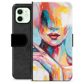 iPhone 12 Premium Flip Cover med Pung - Abstrakt Portræt