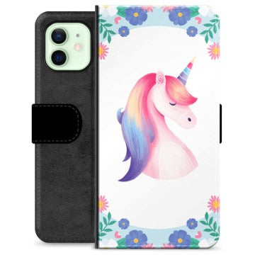 iPhone 12 Premium Flip Cover med Pung - Enhjørning