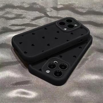 iPhone 12 Pro stødsikkert TPU-cover med hjertemønster og forhøjede kanter - sort