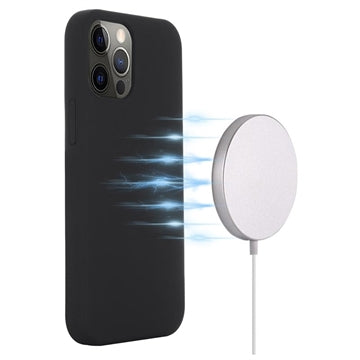iPhone 12/12 Pro Liquid Silikone Cover - MagSafe Kompatibel - Sort