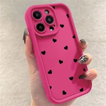 iPhone 12 Pro Max stødsikkert TPU-cover med hjertemønster og forhøjede kanter - Hot Pink