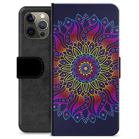 iPhone 12 Pro Max Premium Flip Cover med Pung - Farverig Mandala